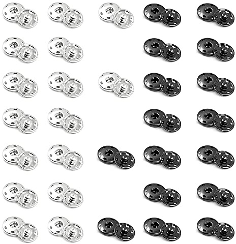 32 Ensembles Boutons Pression à Coudre Noir et argenté Bouton Pression en Métal Pour Vêtements, Sac à Main en Cuir, Sac à Main Loisirs Créatifs, 10 mm