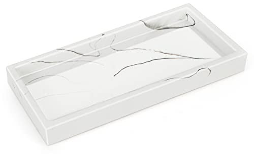 Belle Vous Bandejas Decorativas Modernas - 20,1 x 10 x 2,2 cm - Bandeja Blanca Resina Diseño Mármol - Bandeja para Dejar Llaves, Baño, Cocina, Tocador - para Colocar Perfume, Anillos y Velas