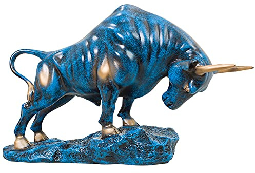 LGYKUMEG Persönlichkeit Bull wall Street Statue, Große Harz Bull-Statue-Skulptur-Büro-Dekor-Geschenk-Handwerk (Blau)