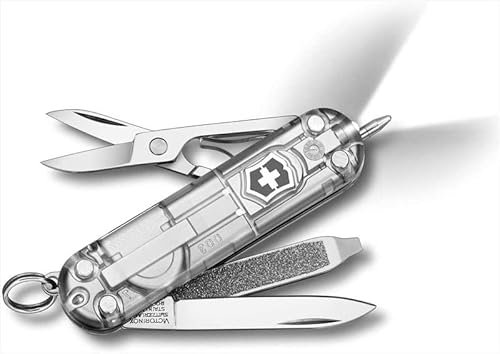 Victorinox, Coltello tascabile, piccolo, Signature Lite, 58 mm, argento trasparente (7 funzioni, lama, lima per unghie, cacciavite da 2,5 mm, forbici)