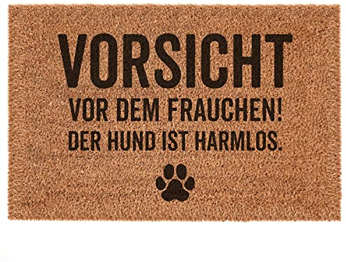 Interluxe Kokos Fußmatte - Vorsicht vor dem Frauchen - Hund - Fußmatte mit Spruch für Hundebesitzer*innen 100% Kokos - Geschenk für Hundemenschen (50 x 70 cm)
