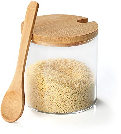 INCETUE 300ml/10 fl oz Salzbehälter mit Deckel, Luftdicht Gläser Salz Aufbewahrung mit Löffel, Zuckerdose Glas, Salzdose, Gewürzdose, Vorratsglas Behälter Dose für Zucker Gewürze Kaffee Tee