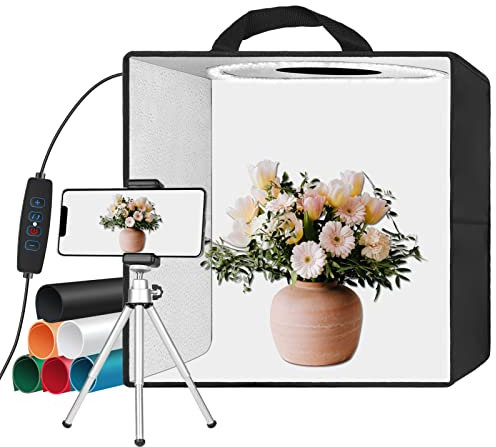 Emart ljusbox fotografi, 12 tum x 12 tum produktfoto studio ljusbox med 120 LED-lampor och 6 vattentäta bakgrunder, bärbart dimbart fotograferingstält-kit för smycken och små föremål produkter