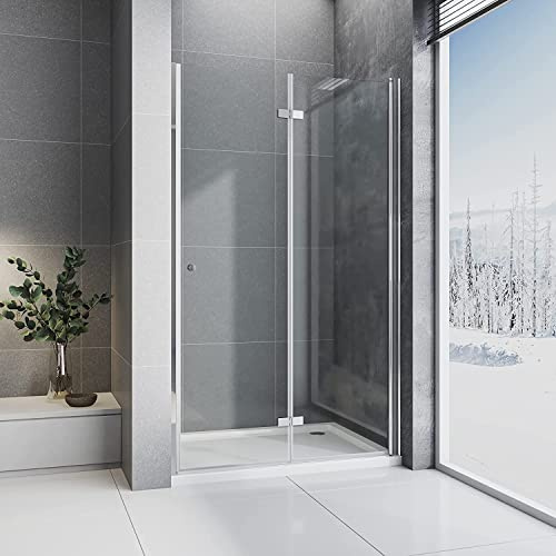 BD-Baode Duschtür Falttür 90cm Nischentür, Duschkabine 180° Schwingtür Falttür Duschwand Dusche NANO Echtglas,Verstellbereich 89-91 cm,Höhe 185 cm