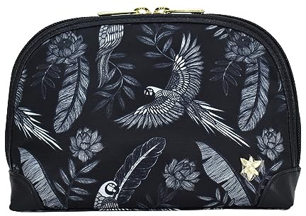Anuschka Dome Kosmetiktasche, Wanderlust-Kollektion, Nylonstoff mit Lederbesatz und Kunstdruck, Dschungelaras, Einheitsgröße