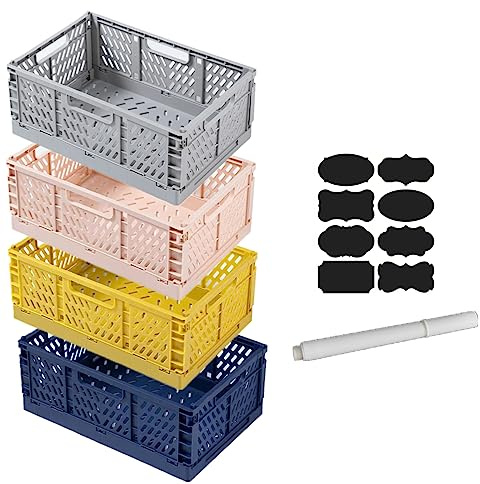 EURXLQ 4 Stück Klappkiste,22×15×8cm Körbe Kunststoff Faltbox,Stapelbehälter Organizer für Faltbare Aufbewahrungskorb,Aufbewahrungsboxen Lagerkisten für Kinderzimmer,Küche,Arbeitszimmer