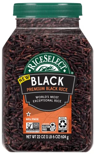 RiceSelect Premium Black Rice, Whole-Grain, Gluten-Free, Non-GMO, and Vegan Rice, BPA-Free 22-Ounce Jar (Pack of 1)