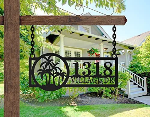 Hanging Address Sign, Metal Palm Tree House Numbers, Modern number, Lamp Post Plaque with Street Name, Sign for Yard, Mailbox Numbers