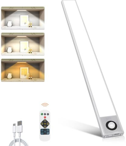 MEKKLEON Lampe Detecteur de Mouvement Interieur,Dimmable Lampe de Placard,Sans Fil,Magnétique,Rechargeable USB,3000k-6000k Lumière Led pour Armoire Placard Escalier Cuisine Couloir (40cm-1)