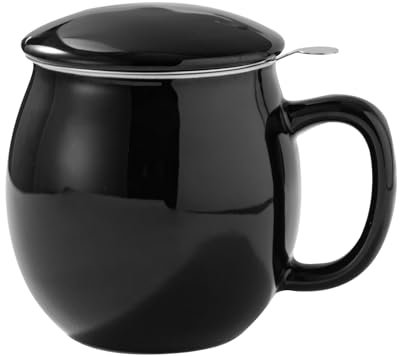 Yundu Tasse à thé en porcelaine noire brillante de 355 ml avec infuseur et couvercle, tasse avec couvercle pour infusion – Cadeau de Noël pour les parents – Tasse amusante pour homme, femme, lui, elle