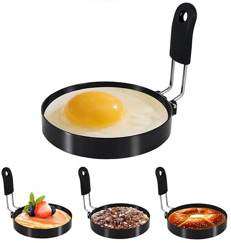Beiskll 4 Pack Egg Rings for Frying Eggs, 3.5 Round Egg Cooking Stainless Steel, for English Muffins Pancake, with Silicone Handle
