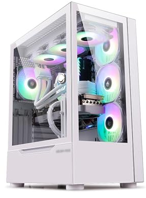 Caja for juegos de computadora, caja for PC de torre media E-ATX, compatible con ATX M-ATX ITX, 9 ventiladores compatibles con refrigeración por agua, con paneles laterales de vidrio que se pueden abr