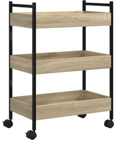 vidaXL Chariot de Cuisine, Étagère avec Roues, Chariot de Service, Meuble de Rangement Salon Salle de Bain Intérieur, Chêne Sonoma Bois d'Ingénierie