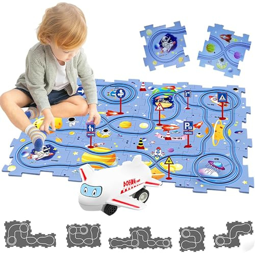 Auto Autorennbahn 12pcs DIY-Puzzlebahn für Kinder DIY-Route Cars Geschenkspiele Ab 2-6 Jahren (Raum)