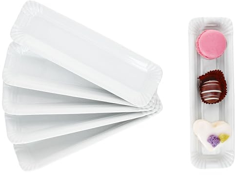 MamboCat 6er Set Pur Pappteller aus Porzellan I (LxB) 20,2x6cm I länglicher Teller mit Papp-Optik & Relief für Snacks, Häppchen, Pralinen & Co I Wiederverwendbare Wurst-Teller