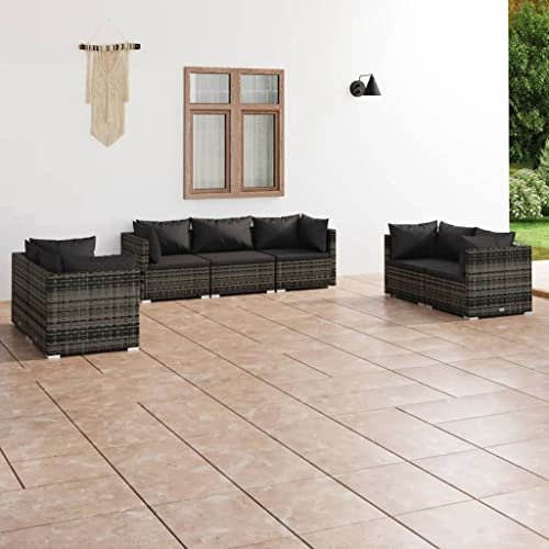 DYRJDJWIDHW europaletten,gartenmöbel Set,palettenkissen,7-TLG. Garten-Lounge-Set mit Kissen Poly Rattan GrauGeeignet für Garten, Swimmingpool, Wohnzimmer, Terrasse