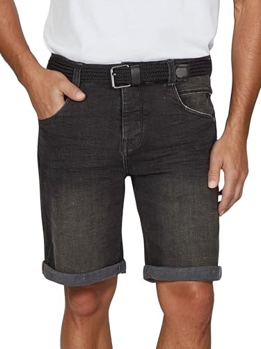 DENIMFY Jeans Shorts Herren Stretch Kurz mit Gürtel Regular Fit DFBo | Kurze Hosen Sommer Denim Einfarbig Blau Schwarz Grau 31 32 33 34 36 38 40 42 44 46
