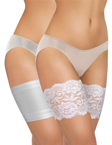 sesto senso 2 Paires Bandes de Cuisses Dentelle et Lisse Protège-Cuisse Elastiques Antidérapant Silicone Bande