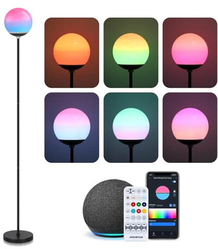 Aigostar - Lampada da Terra LED Intelligente con Bluetooth Mesh, Compatibile con Alexa, Controllo del Colore a Doppie Zone, 8W, 800LM, 2700K-6500K e RGB Dimmerabile, per Salotto e Camera da Letto