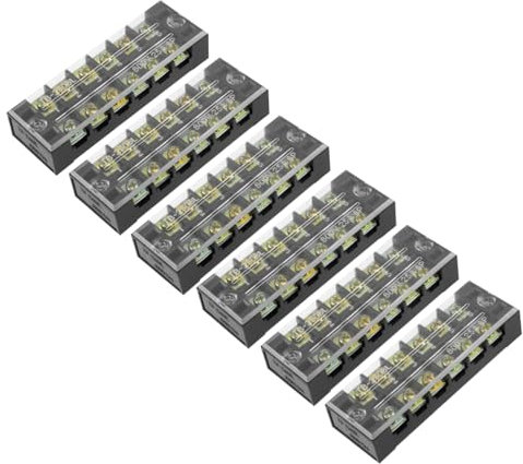 Rebower 6 Positions Dual Rows 600V 25A Terminal Strip Blocks Barrier Screws (with Cover), [for Wires Connecting, Electronic Circuits] - 6 Pack/Black/TB-2506L