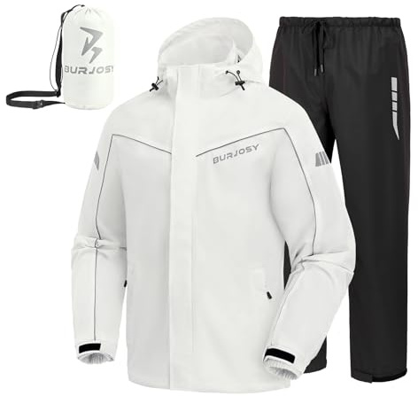 Burjosy Rain Suit for Men, Packable Waterproof Rain Jacket & Pants, Reflective Raincoat Rain Gear for Outdoor Golf Fishing