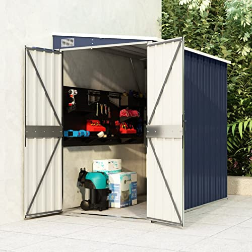 Azzrora Capanno Attrezzi, Casette Giardino, Casetta da Giardino, Casetta Attrezzi, Capannone per Esterno, Capanno da Giardino a Parete Antracite 118x194x178 cm Acciaio