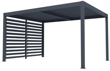Vente-unique-Pérgola bioclimática autoportante eléctrica en Aluminio Antracita con Lamas orientables y celosía 2,78 m - 12 m² - AMADORA