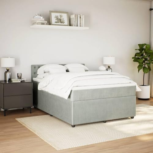 IKAYAA Boxspringbett 140x200 mit matratze und Topper Bett 140x200 mit matratze und lattenrost Polsterbett Doppelbett Schlafzimmer-Hellgrau-140 x 200 cm