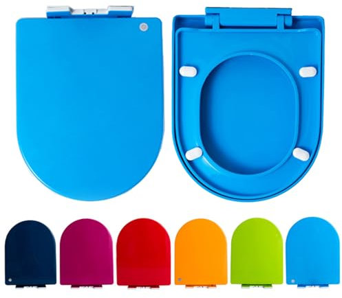 Abattant WC épais en forme de D avec fermeture amortie Easy Top Fix et un bouton de dégagement rapide Bleu 360 x 445 mm