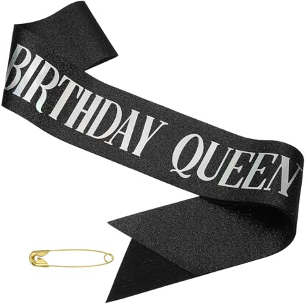 PATIKIL Banda de Cumpleaños para Chicas para Regalos Fantasía Negra | Banda para Mujeres Sash Reina de Satén, Decoraciones de Fiesta, con Alfiler de Seguridad, y Favores de Fiesta