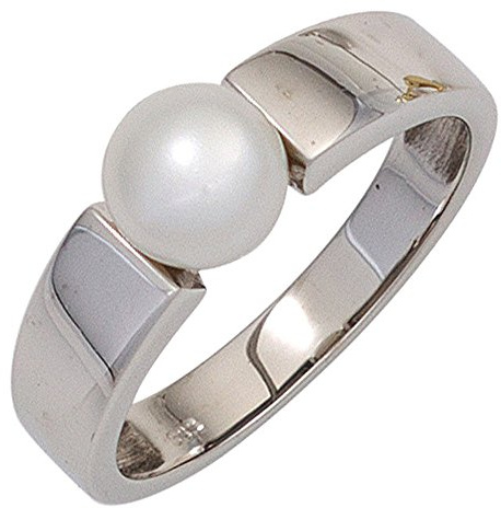 Ring Damenring mit Süßwasser Perle weiß 333 Gold Weißgold schlicht Goldring, Ringgröße:Innenumfang 56mm ~ Ø17.8mm