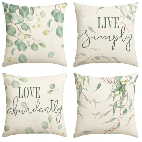 Artoid Mode Eukalyptus Live Simply Love Abundantly Frühling Kissenbezüge 4er Set, 40x40 cm Sommer Zierkissenbezug Couch Wohnzimmer Deko