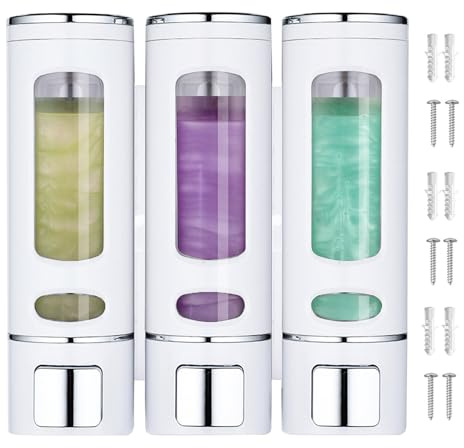 Seifenspender Wandbefestigung Ohne Bohren, 400ML *3 Kammer Duschgel Spender | Conditioner und Shampoo Spender, ohne Bohren, Waschmittelspender für die Wandmontage für Bad, Hotel und Küche, Weiß