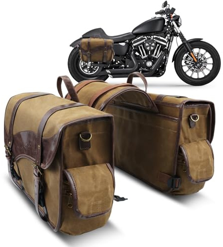 NICECNC Vintage Öl gewachste Segeltuch Motorrad-Satteltaschen, 15 Liter, Braun, für Harley Adventure & Street Glide