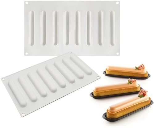 KEQAR stampi Silicone, stampi per dolci, stampo silicone torta, per Cioccolato, Gelatina, Cubetti di Ghiaccio, Strumento croccante ovale in Plastica, 8 fori, Forma di ovale striscia sottile