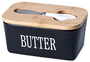 Black Ceramic Butter Dish with Lid and Knife – 350ml Airtight Butter Keeper for Spreadable & Block Butter – Modern Butter Container for Countertop & Fridge