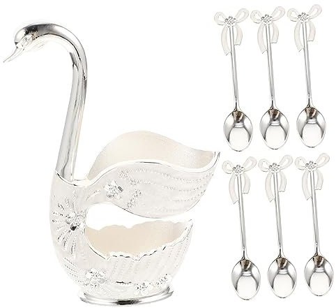 GRIRIW Dessertlöffel Aus Metall Gabel Und Löffelhalter Schwanenbasis Küchenlöffel Mit Aufbewahrungshalter Löffelaufbewahrungshalter Für Dessertlöffel Und Kaffeelöffel