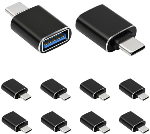 QINQ USB auf USB c Adapter Packung 10,Schwarz Type-C auf USB 3.0 Ladekabel Adapter for Kompatibel mit iPhone 16/15/14/13/12 iPad Galaxy Laptops Carplay etc