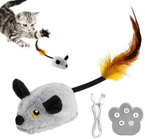 Eventerde Jouets Électroniques pour Chats | Jouet Interactif pour Chats avec Souris en Peluche - Peluche Réaliste avec Lumière et Son, Télécommande Rechargeable Jeux d'Intérieur pour Les Animaux