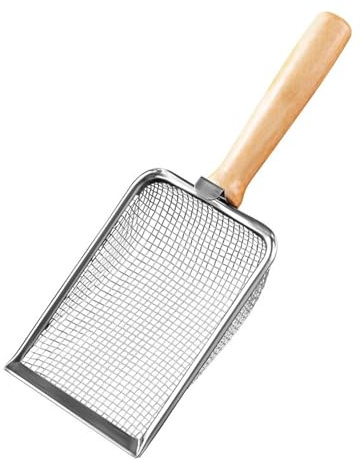 Cat Litter Scoop, Beach Mesh Shovel,Practical Beach Deep Shovel, Stainless Steel Mesh Scooper,Heavy Duty Litter Scooper, Kitten Poop Sifting Cleaning Scoop for Cat Litters Box(COLOR:Wood Handle)