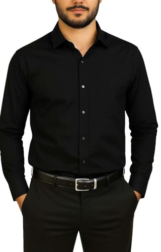 Bahob® Men's Formal Dress Shirt Long Sleeve Mens Dress Shirt 100% Cotton Business Wedding Work Causal Button Down Shirts for Men with Pocket S-3XL (Small, MDS-163-B)