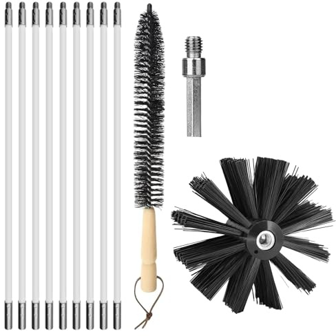 12pcs Kit De Ramonage, Hérisson Ramonage, Brosse Nettoyage Cheminée Kit Brosse De Cheminée Brosse Nettoyage De Cheminée avec 9 Tiges en Nylon, Tête Brosse, Connecteur De Perceuse, Brosse Longue