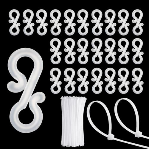 Defresit 200 PCS Gutter Hooks for Outdoor Lights with 50pcs Cable Zip Ties, Mini Plastic S Gutter Clips for Hanging Outside String Lights, Icicle Fairy Lights, Christmas Tree Decorations(Withe)