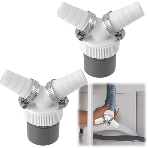 Dishwasher and Washing Machine Drain Adapter Double Connection 2-Way Y-Splitter for Pipe Diameter 40 mm and Input Diameter 18-24 mm Set, Double Connection Y with Hose Clamp