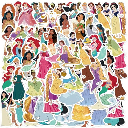 100PCS Cartoon Style Princess Stickers Pack for Kids, Waterproof Vinyl Stickers for Laptop Water Bottle Luggage Snowboard Bicycle Skateboard Decal, Stickers for School Rewards, Party Favors