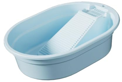 perfk Lavandino con asse da bucato, vasca da bagno versatile, comoda e portatile con lavatoio integrato per il lavaggio a mano dei vestiti in bagno, Blu