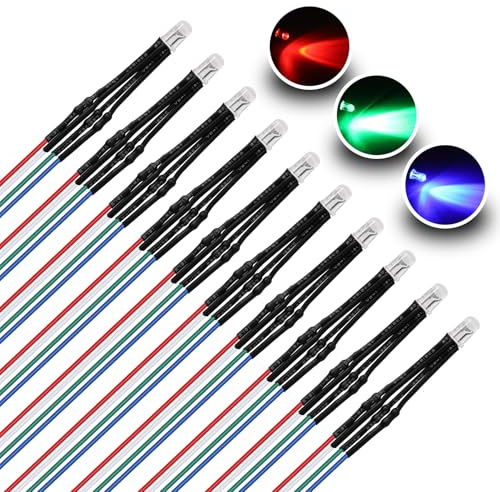 YIXISI 10 PCS 5mm 12V LED Light Emitting Diode Pre Wired Common Anode, Light Emitting Diodes Tricolor, Transparent RGB Emitting Diodes Pre Wired, for Arduino