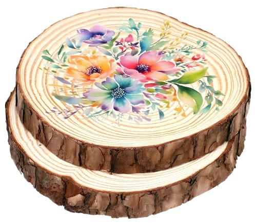 Holzscheiben 2 Stück, Naturholz Holzscheiben 30 cm Durchmesser Ca.15mm Dicke, Baumscheiben Holzplatte Rund für DIY Handwerk Holz-Scheiben Hochzeit Mittelstücke Weihnachten Dekoration Tafelaufsätze