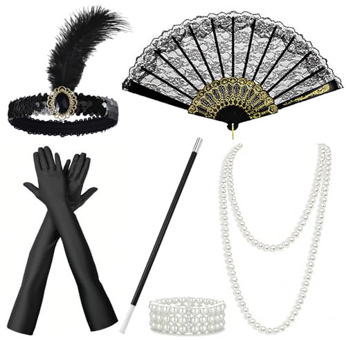 TUZHE 20er Jahre Accessoires Damen Set, Gatsby Accessoires Damen, 20er Jahre Kostüm Damen für Karneval (Set -1)