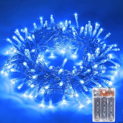 LED Lichterkette Batterie, 10M 80LEDs Außen Lichterketten Blau, Halloween Weihnachten Batteriebetrieb Beleuchtung für Innen Garten Terrasse Baum